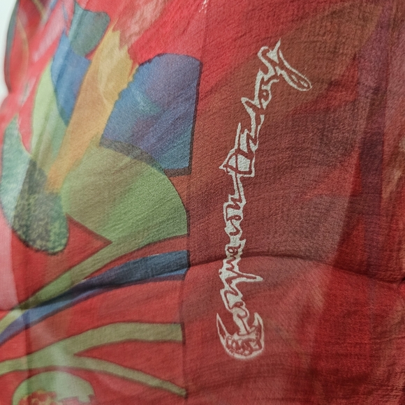 Chiffon Scarf Vintage Red Rooster Print Very Light And Airy Womens Retro - Picture 6 of 11